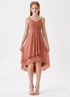 Azazie Mariam Junior MAI TAI A-Line Pleated Chiffon Dress image4