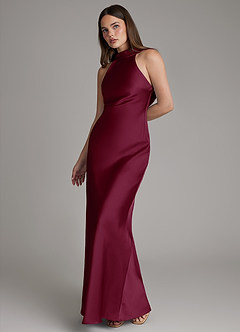 Azazie Dimitra Bridesmaid Dresses Mulberry A-Line Pleated Stretch Satin Dress image6