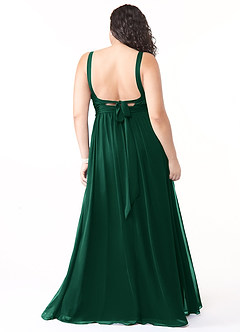 Azazie Aziza Bridesmaid Dresses Emerald A-Line V-Neck Pleated Chiffon Dress image9