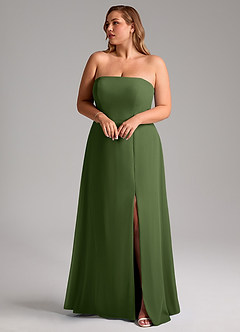 Azazie Wren Bridesmaid Dresses Olive A-Line Side Slit Chiffon Convertible Dress image10