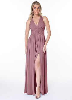 Azazie Jaclyn Bridesmaid Dresses Vintage Mauve A-Line Pleated Chiffon Dress image1