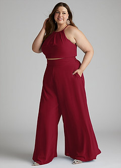 Azazie Kenzi Bridesmaid Dresses Burgundy Pleated Chiffon Jumpsuit image7