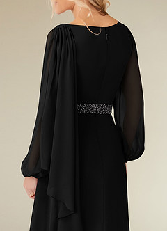 Azazie Priyanka Mother of the Bride Dresses Black A-Line Boatneck Pleated Chiffon Dress image4