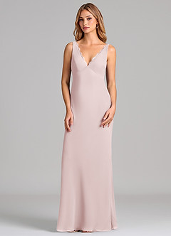 Azazie Tianna Final Sale Blushing Pink Sheath Chiffon Dress image4