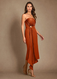 Azazie Dinanta Mother of the Bride Dresses Burnt Orange Column Pleated Chiffon Dress image7
