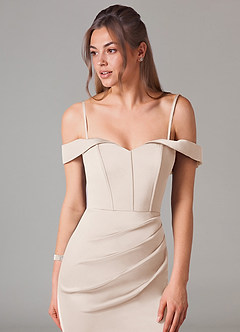 Azazie Everly Vestidos de damas de honor Vestido de Alabastro Blanco de Satén Elástico de Corte Sirena Convertible con Vestidos sin tirantes image2