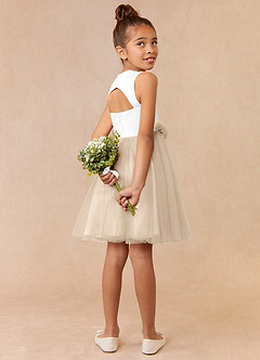 Azazie Loulou vestidos de niña de las flores Vestido de Blanco Diamante Champán de Tul de Corte En A con Sin mangas image4