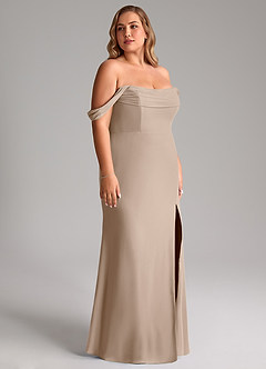 Azazie Saige Bridesmaid Dresses Taupe A-Line Off the Shoulder Chiffon Convertible Dress image12