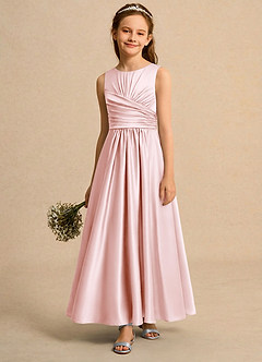 Azazie Ducky Junior Formal Flower Girl Dresses Blushing Pink A-Line Pleated Stretch Satin Dress image4