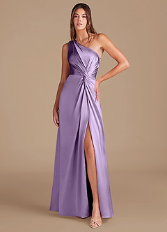 Azazie Brooke Bridesmaid Dresses Lilac A-Line One Shoulder Metallic Satin Dress image1
