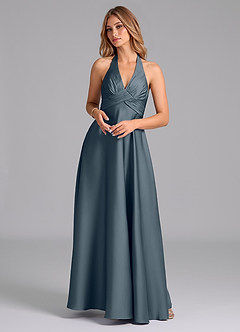 Azazie Tessie Bridesmaid Dresses Twilight A-Line Pleated Stretch Satin Dress image1