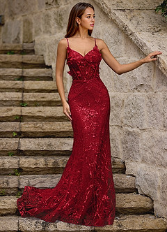 Blazing Red Glitter Prom Dress image4