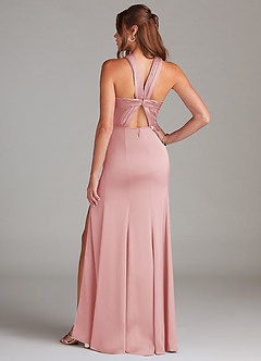 Azazie Rue Bridesmaid Dresses Powder Pink Mermaid Pleated Stretch Satin Dress image7