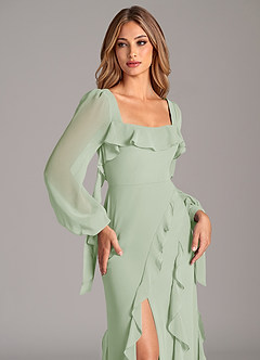 Azazie Candice Bridesmaid Dresses Dusty Sage A-Line Long Sleeve Chiffon Dress image7