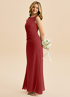 Azazie Floris Junior Robe Trapèze en Mousseline de soie Plissée Rouille image5