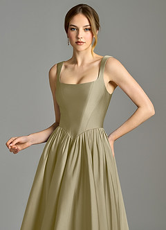 Azazie Verina Bridesmaid Dresses Moss Green A-Line Pleated Stretch Satin Dress image2