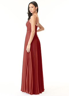 Azazie Vini Brautjungfernkleider A-Linie V-Hals Gefaltet Chiffon Kleid Terrakotta image4