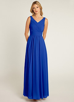 Azazie Pierrette Brautjungfernkleider A-Linie Plissee Chiffon Kleid Königsblau image1