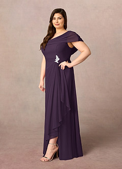 Azazie Mary At-home Try On Dresses Plum A-Line Side Slit Chiffon Dress image7