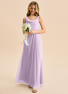 Azazie Evania Junior Linia A Pofałdowany Szyfon Długość podłogi Młodsza druhna Sukienka image5