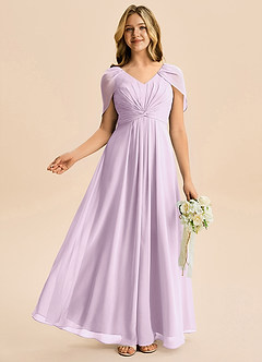 Azazie Emma Junior Linia A Pofałdowany Szyfon Długość podłogi Młodsza druhna Sukienka image5