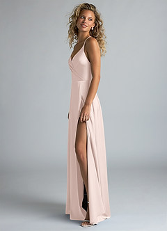 Azazie Davis Robes de demoiselle d'honneur Robe Trapèze en Satin extensible Plissée Rose Pâle image6