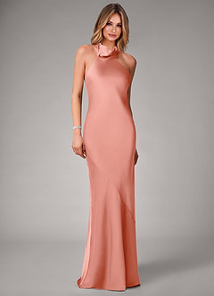 Azazie Velli Bridesmaid Dresses Coral Mermaid Stretch Satin Dress image4