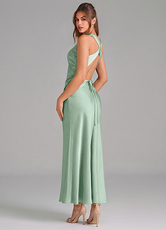 Azazie Evadne Vestidos de damas de honor Vestido de Agave de Satén Elástico de Corte Recto con Plisado image2