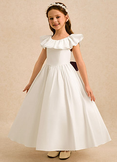 Azazie Clara Flower Girl Dresses Ivory Espresso A-Line Bow Cotton Dress image4