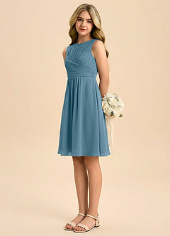 Azazie Skyla Junior A-linja Pliseerattu Sifonki Mini Nuorempi morsiusneito Pukeutua image4