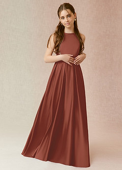 Azazie Arianthe Junior Auburn A-Line with Pockets Stretch Satin Dress image2