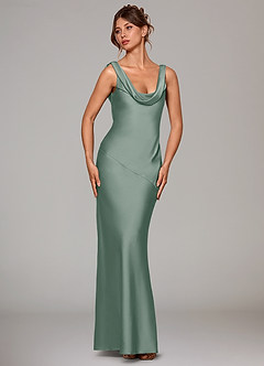 Azazie Rylina Bridesmaid Dresses Silver Sage Mermaid Stretch Satin Dress image3