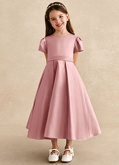 Azazie Princess Flower Girl Dresses Dusty Rose A-Line Pleated Matte Satin Dress image6