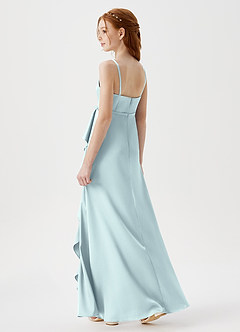 Azazie Kaylee Junior Robe Trapèze en Satin extensible avec ceinture Brume image5