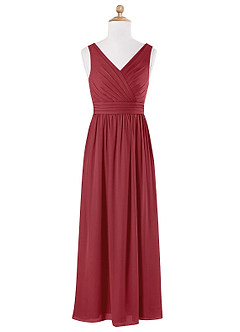 Azazie Kora Junior Pomegranate A-Line Pleated Chiffon Dress image5