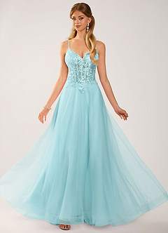 Calliem Blue Beading Lace Tulle Prom Dress image4