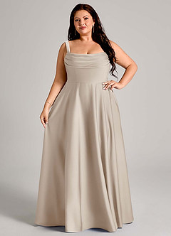Azazie Shaude Bridesmaid Dresses Frost A-Line Pleated Stretch Satin Dress image12