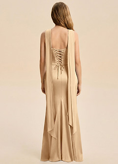 Azazie Sorrel Junior Champagne Mermaid Ruched Stretch Satin Dress image2