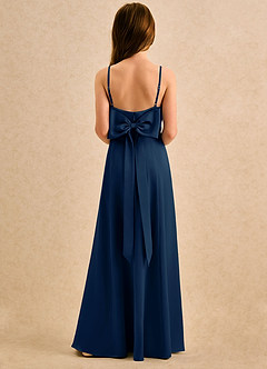 Azazie Chamomile Girls Formal Blumenmädchenkleider A-Linie Plissee Stretch-Satin Kleid Dunkelmarine image5