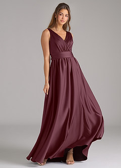 Azazie Kora Vestidos de damas de honor Vestido de Sangrado de Satén Elástico de Corte en A con Plisado image4