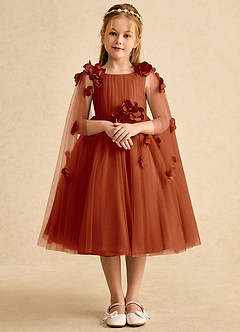 Azazie Staria Flower Girl Dresses Paprika Ball-Gown Ruched Tulle Dress image1