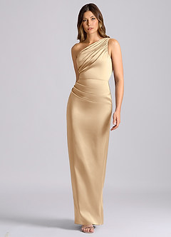 Azazie Akilah 신부 들러리 드레스 인어 한쪽 어깨 스트레치 새틴 바닥 길이 드레스 image4