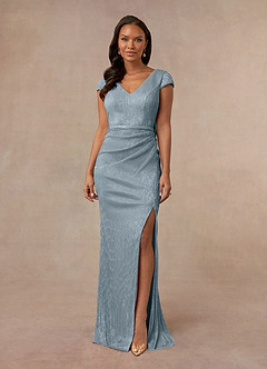 Azazie Galilea Mother of the Bride Dresses Dusty Blue Mermaid V-Neck Metallic Mesh Dress image1
