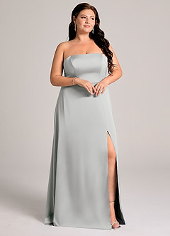 Azazie Wren Brudtärnklänningar Klä av A-Linje i Stretch Satin Axelbandslös Silver Konvertibel image10