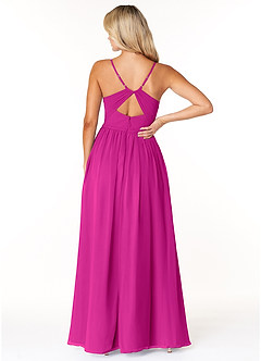 Azazie Dominic Bridesmaid Dresses Fuchsia A-Line V-Neck Pleated Chiffon Dress image2