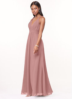 Azazie Maren Brautjungfernkleider A-Linie Plissee Chiffon Kleid Altrosa image3
