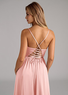 Azazie Aaida Robes de demoiselle d'honneur Robe Trapèze en Satin extensible Corset Rose Poudré image2