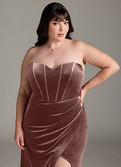 Azazie Jas Bridesmaid Dresses Espresso Sheath Off-The-Shoulder Corset Velvet Convertible Dress image19