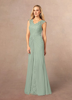 Azazie Jovie Final Sale Dusty Sage A-Line Lace Dress image2