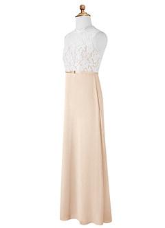 Azazie Rana Junior White Alabaster A-Line Lace Chiffon Dress image7